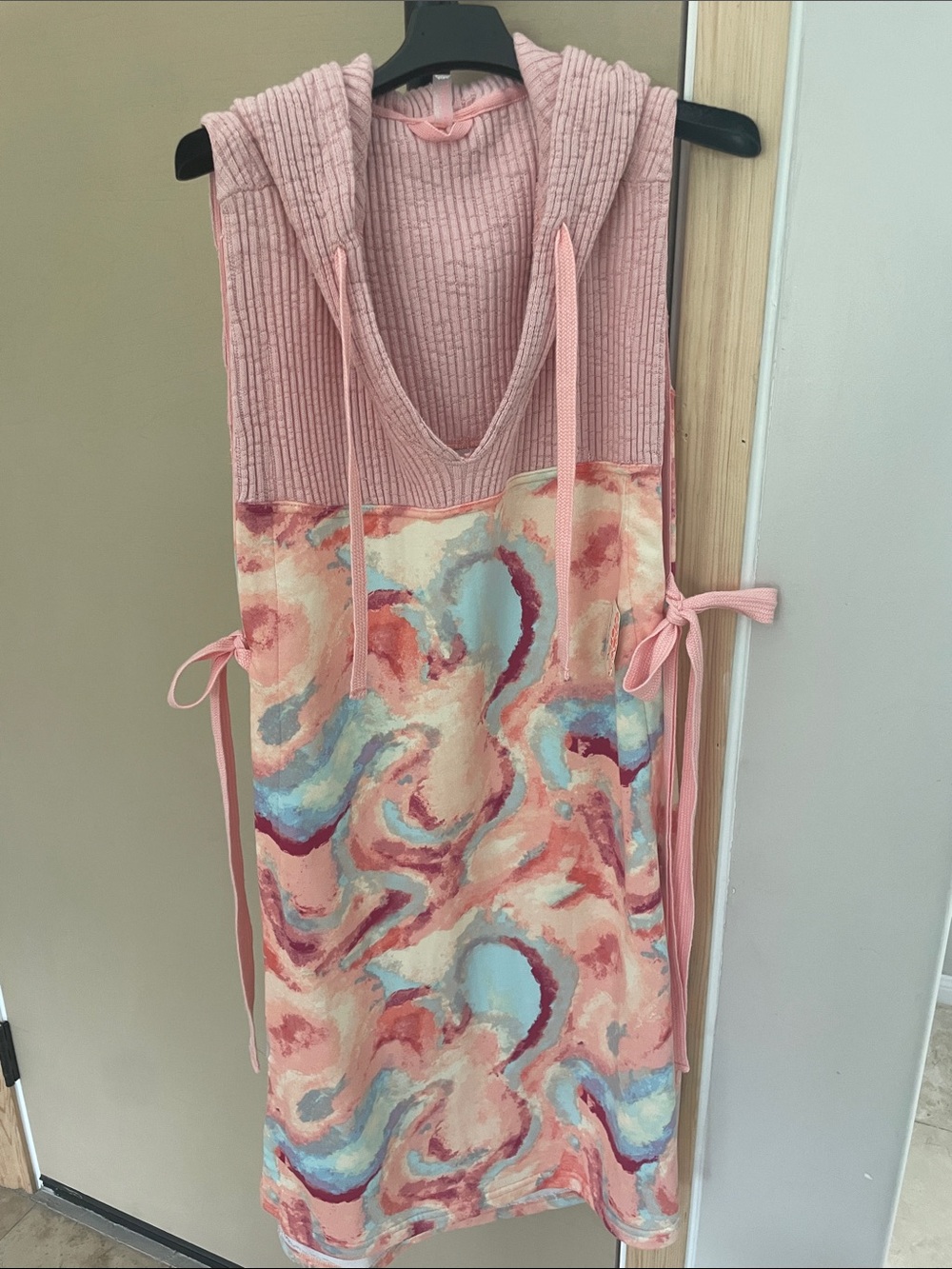 Free People Pink Hooded Swim Coverup with Multicolor Abstract Print